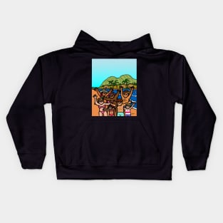 Group of diversity people on tropical beach island summer vacation Kids Hoodie